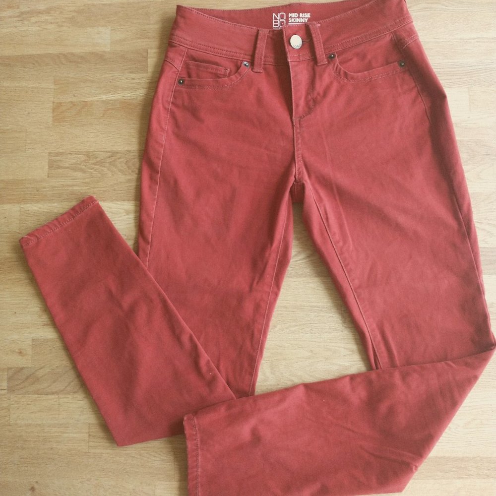 No Boundaries Burnt Orange Mid Rise Skinny Jeans